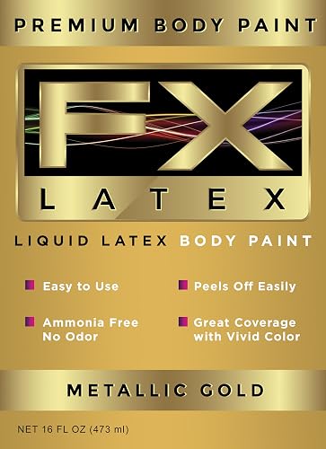 Liquid Latex - Face and Body Paint, Ammonia Free, Easy On and Off, Cosplay Makeup, Create Professional Monster, Zombie Arts 16 Oz (Metallic Gold)