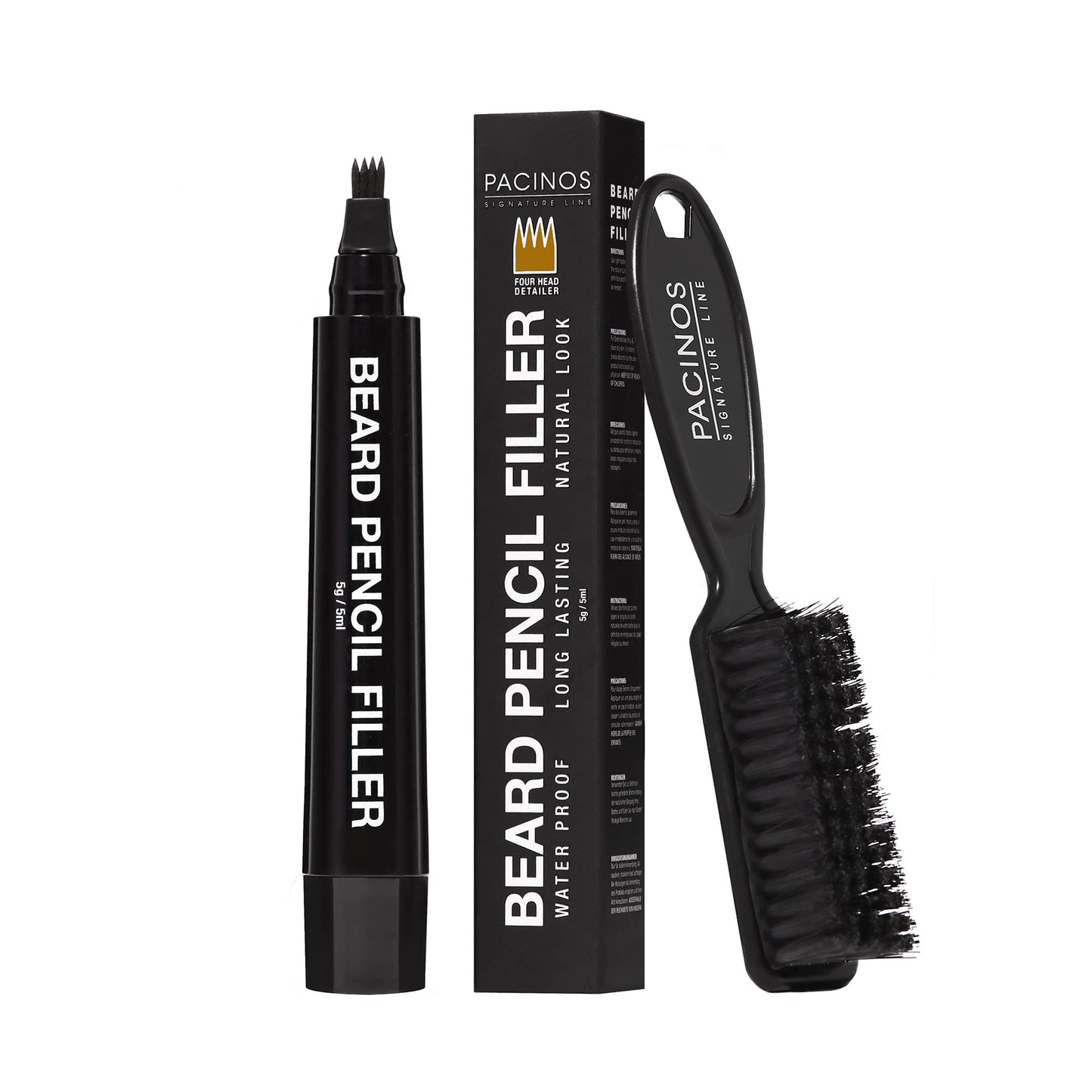 Pacinos Beard Pencil Filler - Water Proof, Long Lasting Coverage & Natural Finish - Beard, Moustache & Eyebrows - Micro-Fork Tip for Seamless