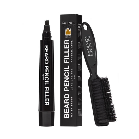 Pacinos Beard Pencil Filler - Water Proof, Long Lasting Coverage & Natural Finish - Beard, Moustache & Eyebrows - Micro-Fork Tip for Seamless