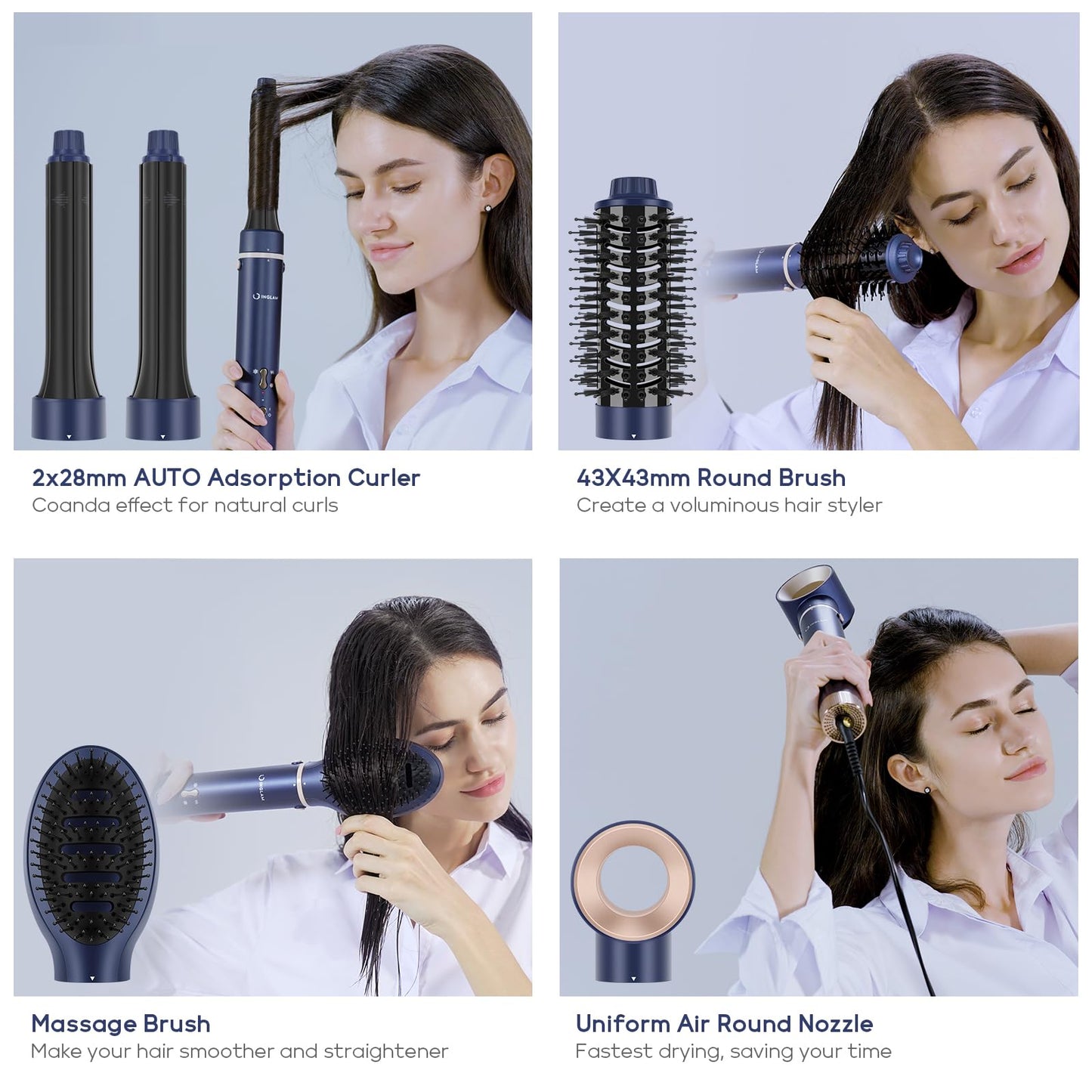 IG INGLAM MegaAIR Styler, 5 in-1 Professional Interchange Hair Dryer Brush 110,000 RPM Brushless BLDC Motor Ionic Hot Air Styler Volumizing and Shape