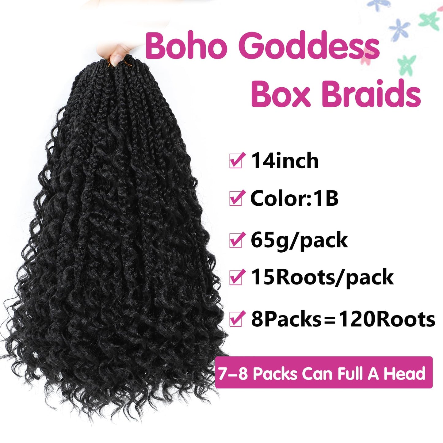 Wodun 14inch Goddess Box Braids Crochet Hair Pre Looped Box-Braids Crochet-Hair with Curly Ends For Black Women Synthetic 3X Bohemian Box Braiding