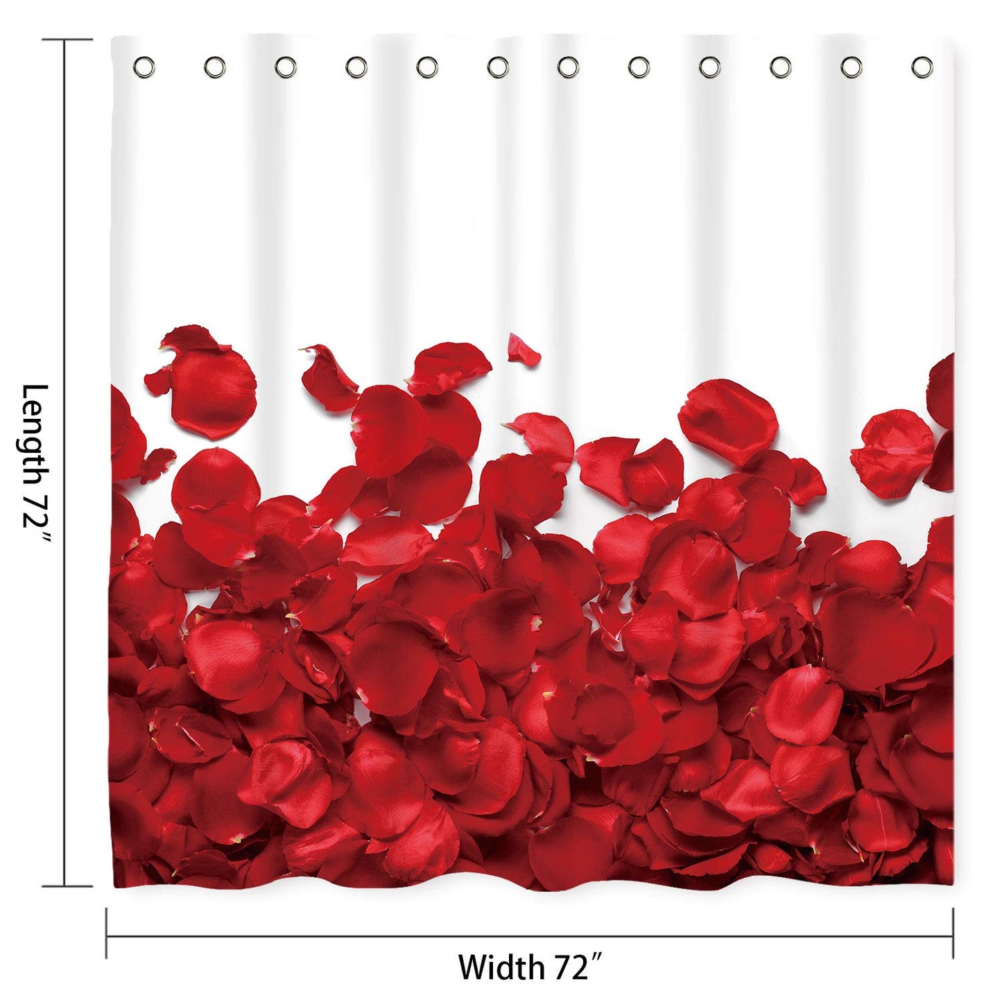 NTETSN Rose Decor Shower Curtain,Romantic Petals Waterproof Polyester Shower Curtains for Bathroom Accessories, 72 x 72 Inch,White,Red