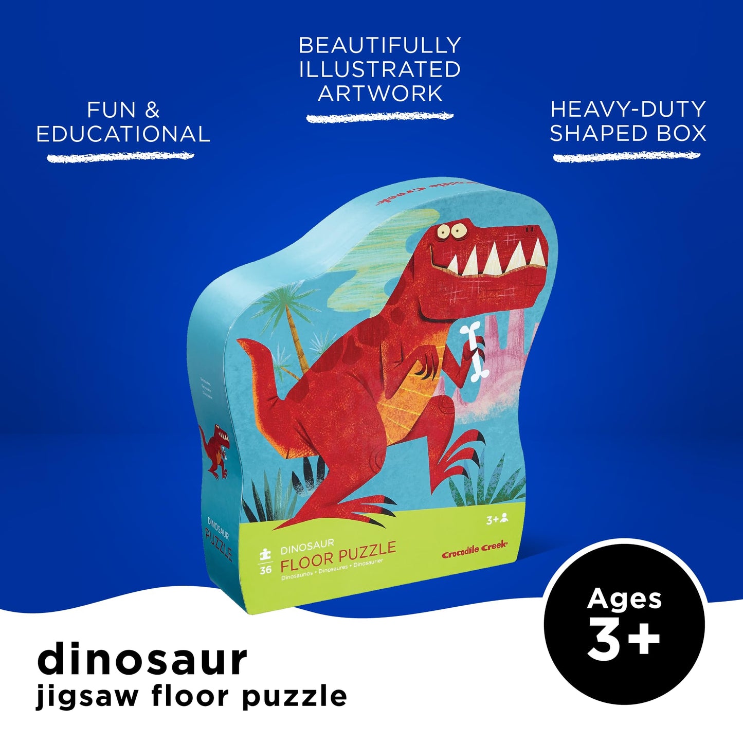Crocodile Creek Dinosaur Floor Puzzle, 36-Piece Jigsaw for Kids Ages 3-5, Large 27" x 20" Puzzle with Heavy-Duty Storage Box