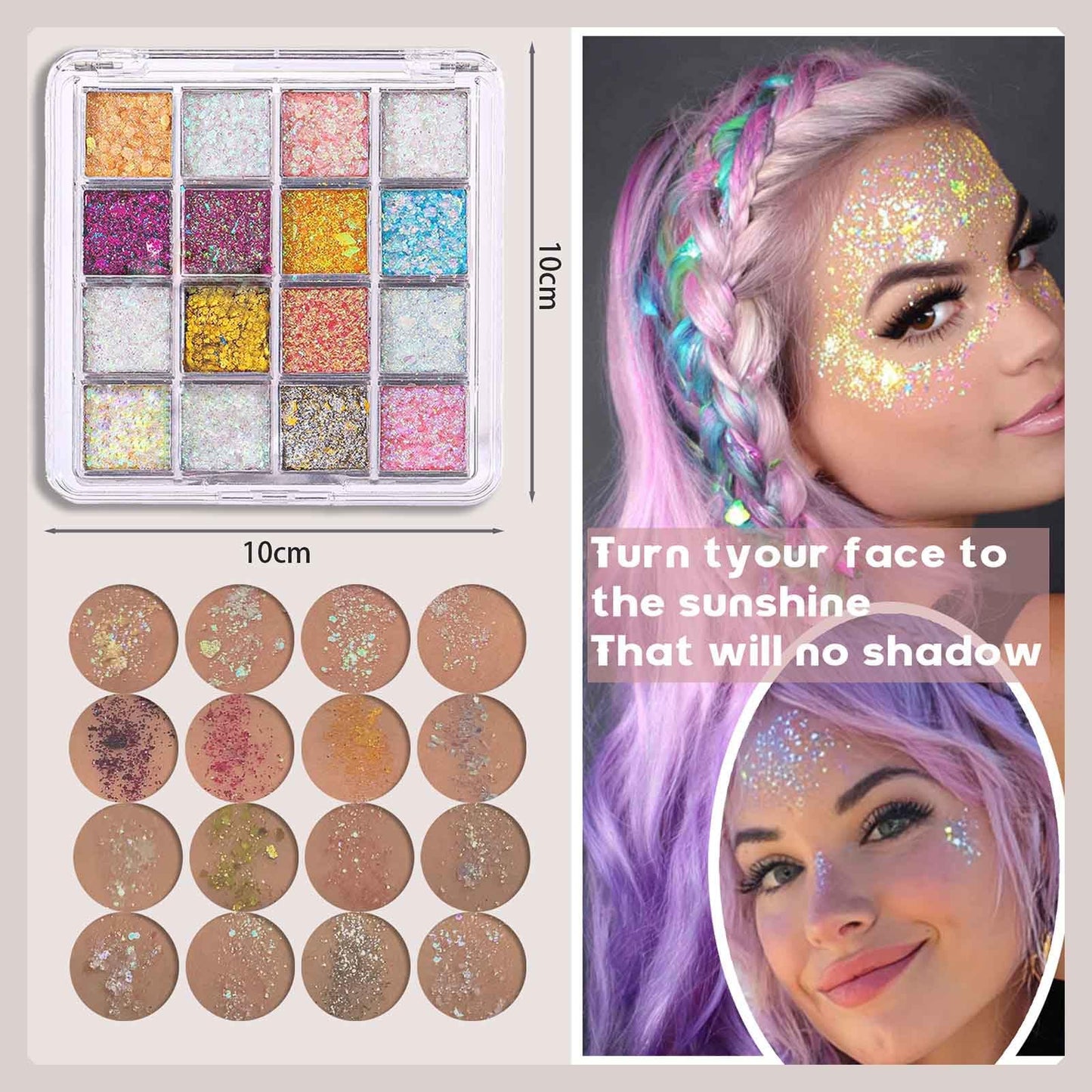 ZFFKZ 16-Color Holographic Body Glitter Gel Palette - Long-Lasting Glitter for Face, Eyes, Hair & Nails - Easy Pickup & Wash-Off - Vegan, Cruelty-Free