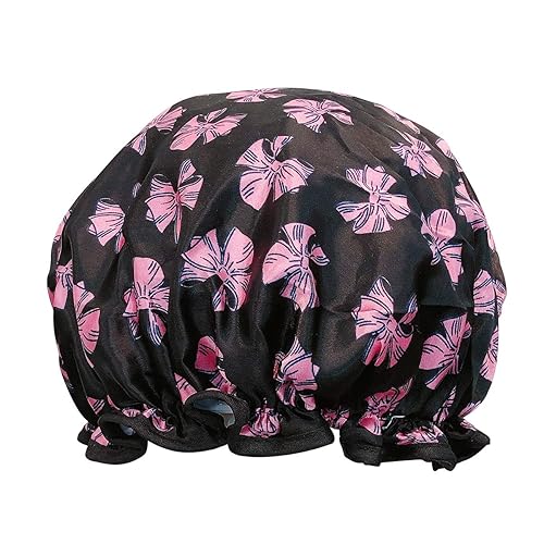 allydrew Reusable Women's Waterproof Shower Caps for Long Hair, Pink Bows