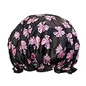 allydrew Reusable Women's Waterproof Shower Caps for Long Hair, Pink Bows