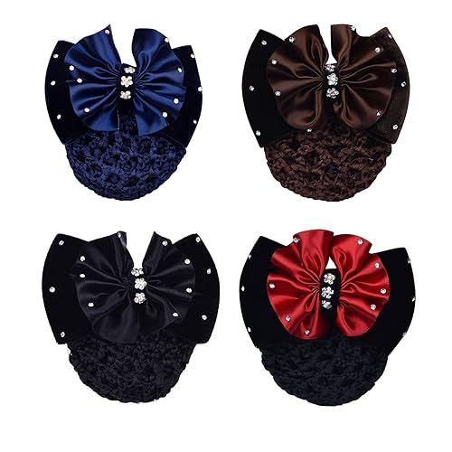 iRIIRIO 4pcs Women Hair Clips With Bows Hair Bun Cover Barrettes Net Snood Hairnet Lace Bow Bow-knot Decor Hair Clip Hairnet Mother's Day Gift