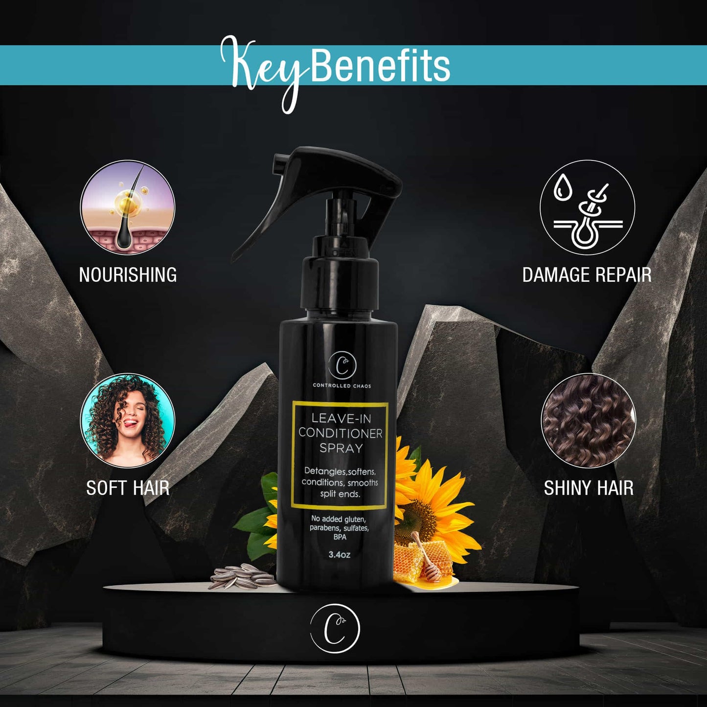 Controlled Chaos Leave-In Conditioner Spray- Anti Frizz Hair Detangler Spray for Dry Damaged Hair with Natural Watermelon & Sunflower Seed Oil & Honey
