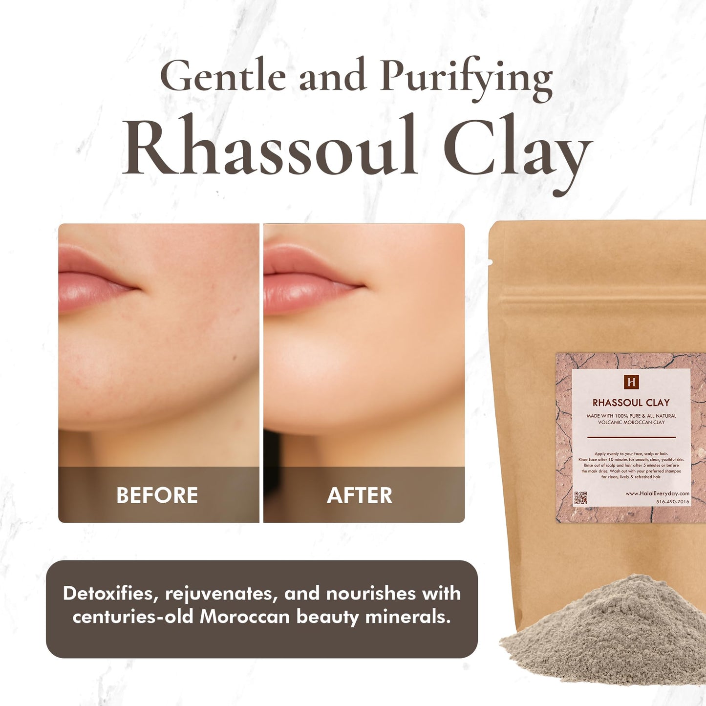 Rhassoul Clay - Ghassoul Clay 1 Lb - Moroccan Lava Clay - Detoxifying and Rejuvenating clay by SaaQin®