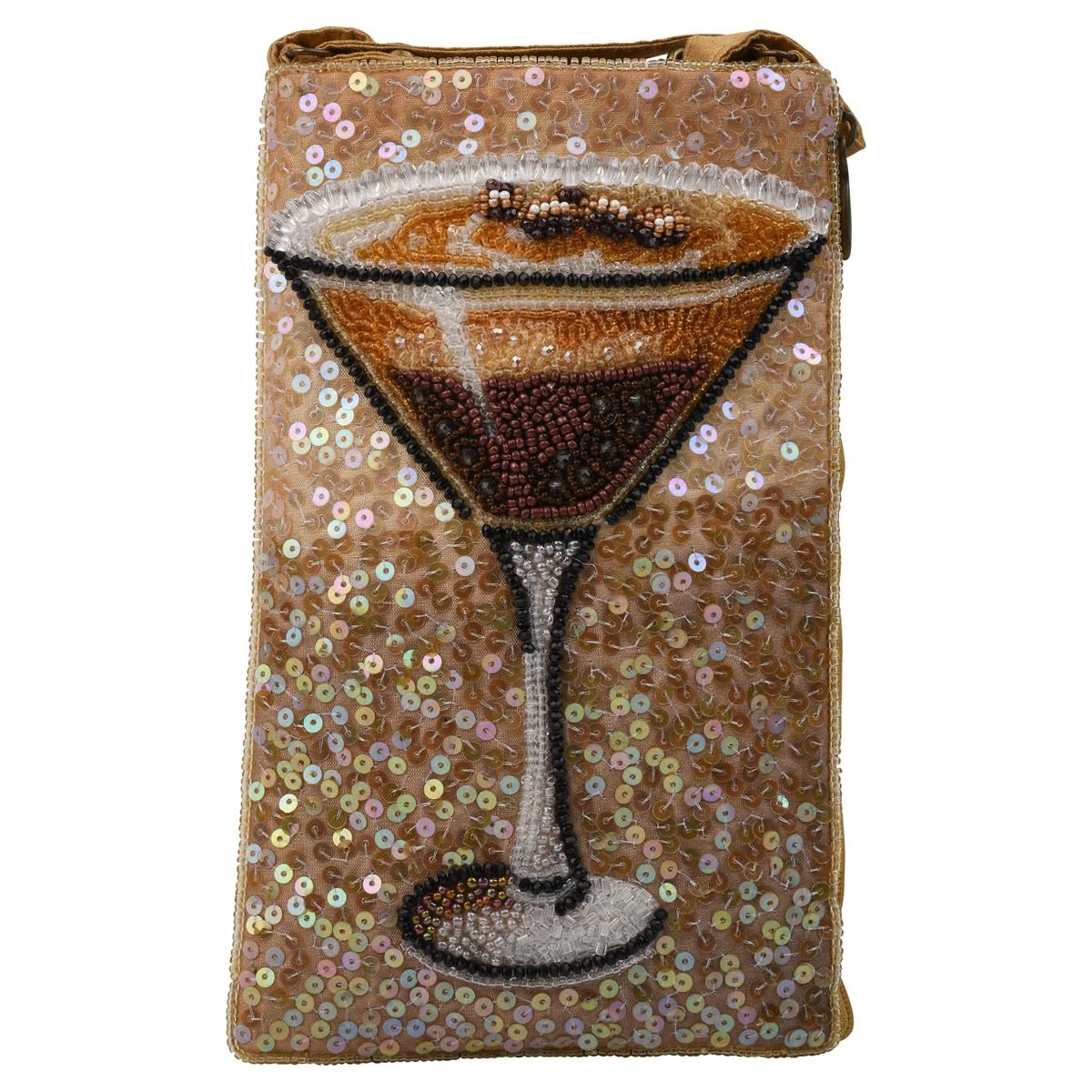 Cocktails Anyone Espresso Martini Beaded Phone Crossbody Bag: Unique Club Accessory, Stylish Mini Handbag for Women