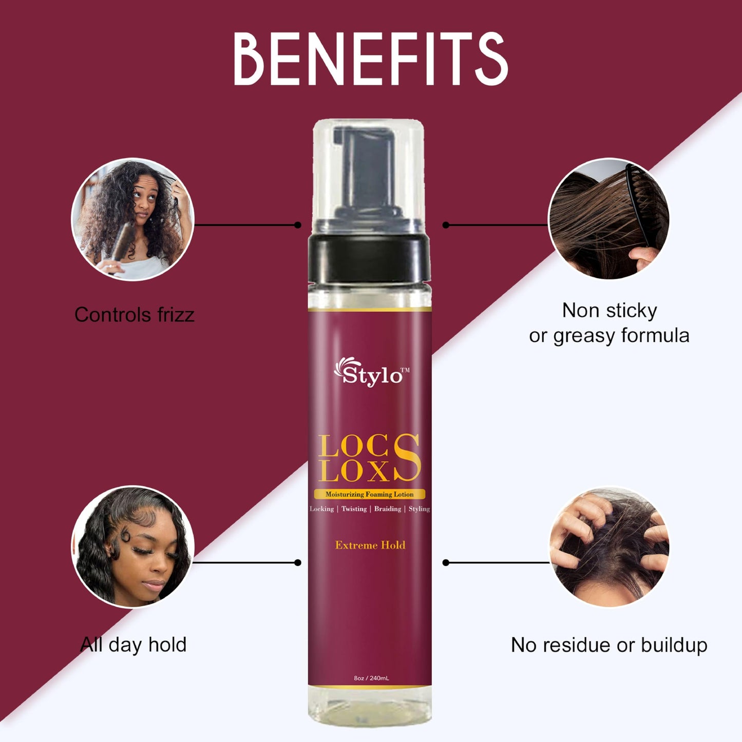 J. AMILA Stylo Locs Moisturizing Foaming Lotion - 8oz Extreme Hold for Ultimate Style and Moisture in Your Locks.
