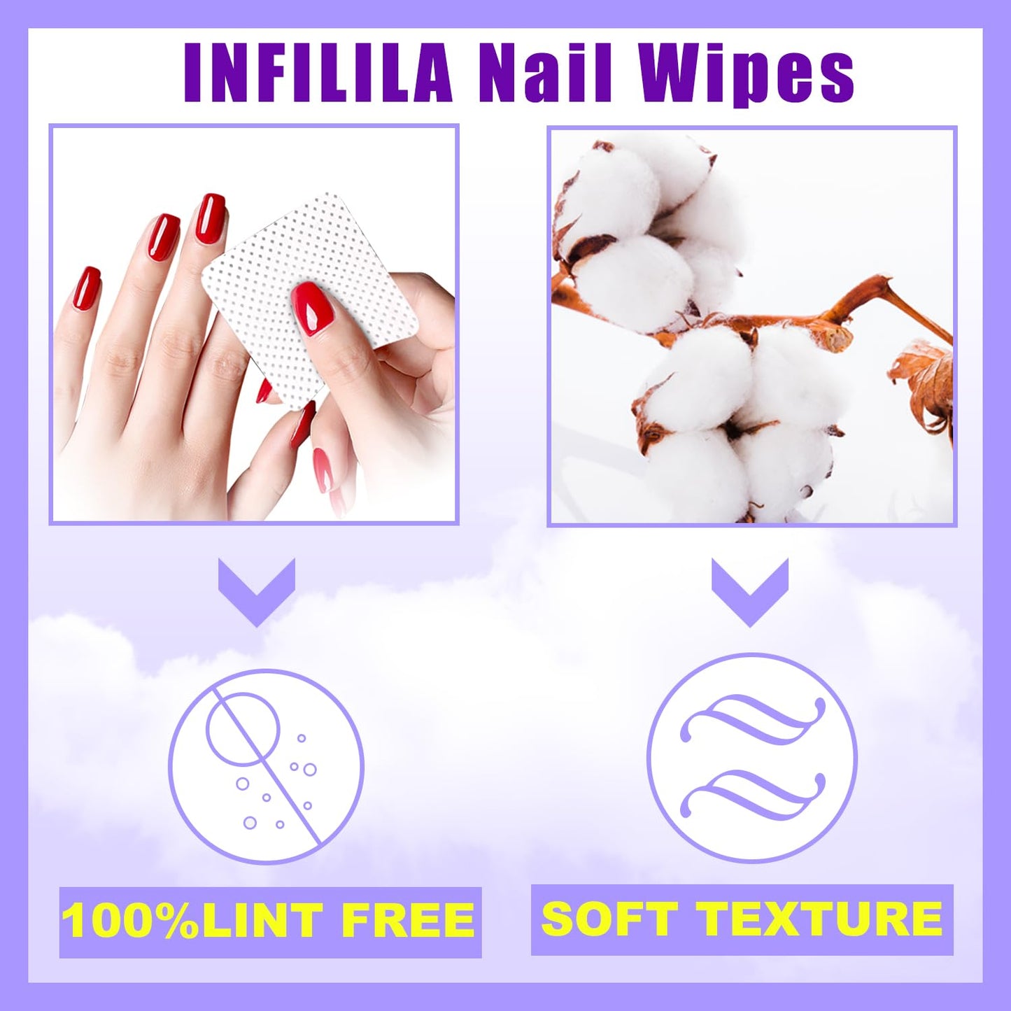 NXJ INFILILA Lint Free Nail Wipes, 540PCS Non-Woven Fabric Dry Nail Prep Wipes, Super Absorbent Nail Polish Remover Wipes Lash Extensions Glue Nail