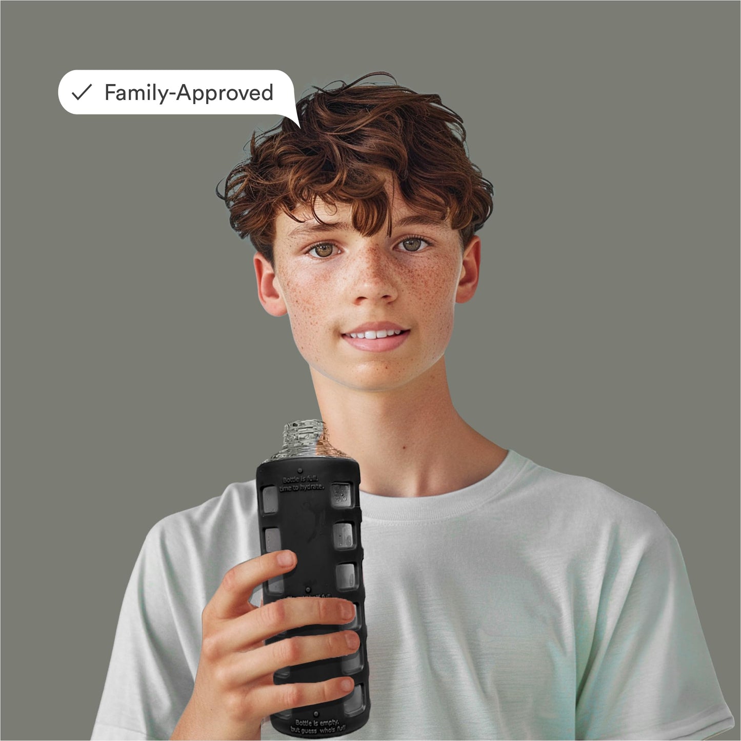 purifyou 40oz / 32oz / 22oz / 12oz Borosilicate Glass Water Bottle with Time & Volume Markers, Silicone Sleeve, Stainless Steel Lid | Reusable Glass