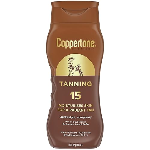 Coppertone Tanning Sunscreen Lotion, SPF 15, Lightweight and Non Greasy Sunscreen, Water Resistant, Oxybenzone Free, Sun Tan Lotion Moisturizes Skin
