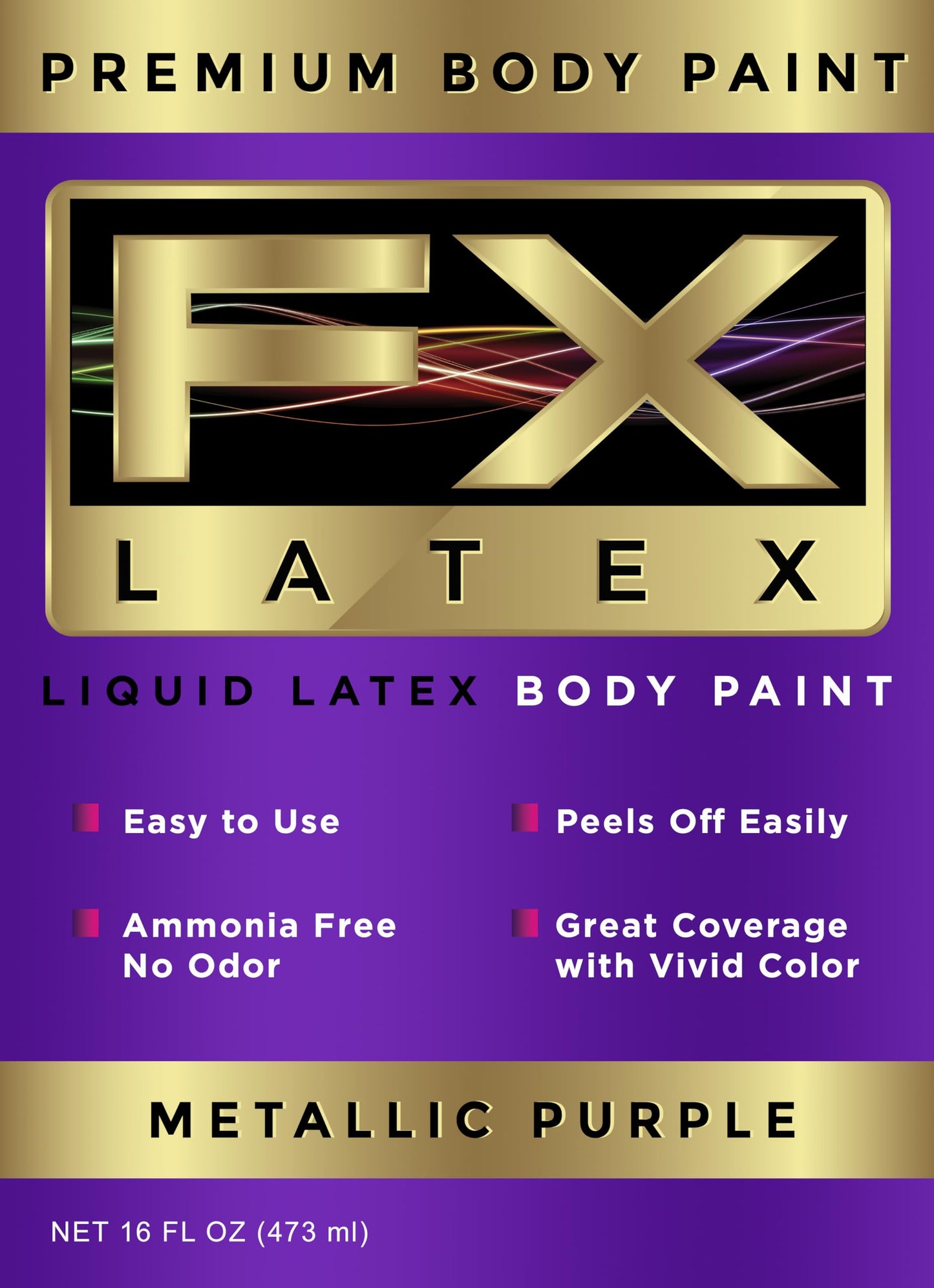 Liquid Latex - Face and Body Paint, Ammonia Free, Easy On and Off, Cosplay Makeup, Create Professional Monster, Zombie Arts 16 Oz (Metallic Purple)