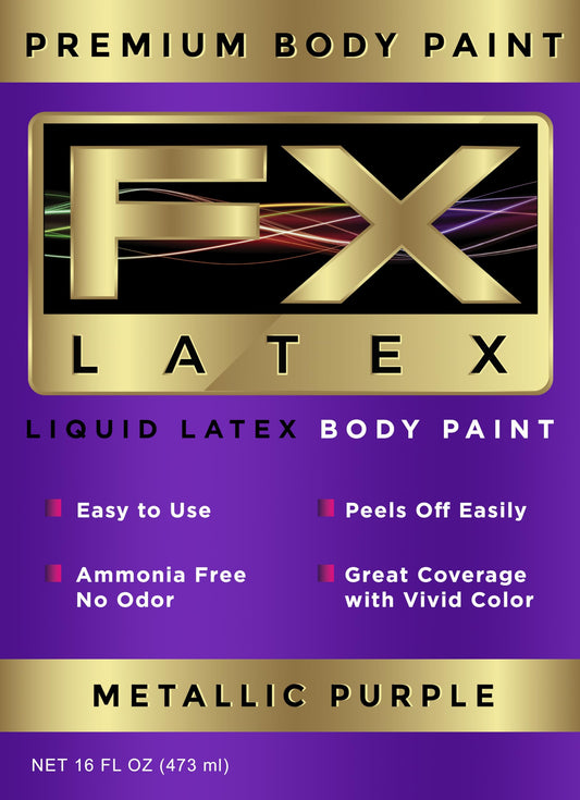 Liquid Latex - Face and Body Paint, Ammonia Free, Easy On and Off, Cosplay Makeup, Create Professional Monster, Zombie Arts 16 Oz (Metallic Purple)