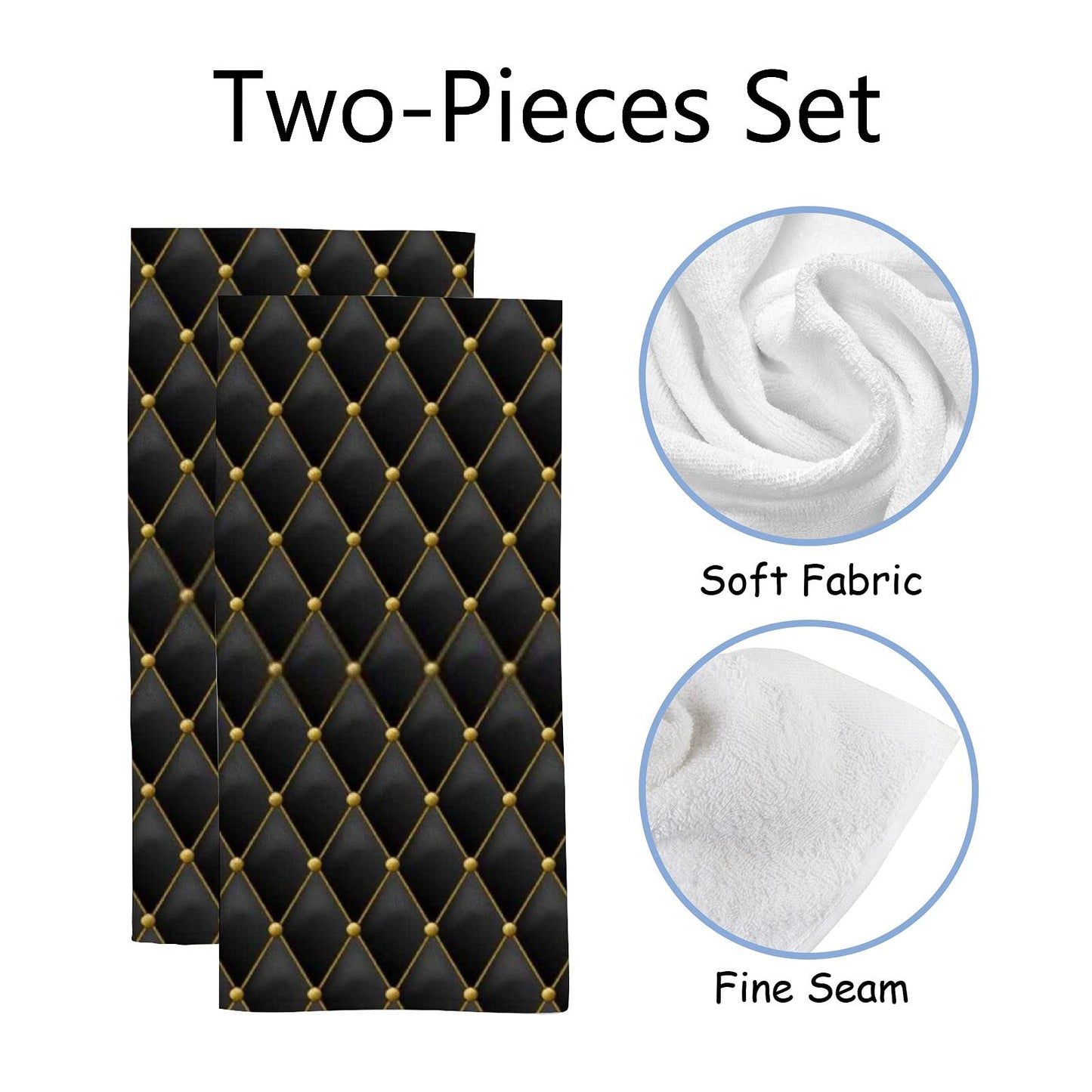 Kuizee Microfiber Hand Towel Face Towels Set of 2 Gold Black Texture Luxury Quick-Dry Highly Absorbent Ultra Soft Bathroom Kitchen 30X15 Inch