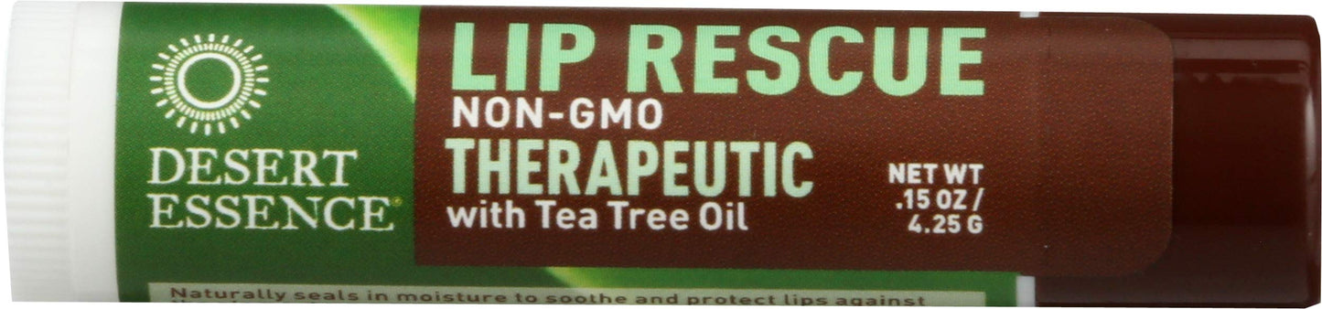 Desert Essence Lip Rescue Therapeutic with Tea Tree Oil - 0.15 Oz - Antiseptic Balm - For Cracked Lips, Cold Sores - For Softer, Smoother Lips