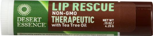 Desert Essence Lip Rescue Therapeutic with Tea Tree Oil - 0.15 Oz - Antiseptic Balm - For Cracked Lips, Cold Sores - For Softer, Smoother Lips