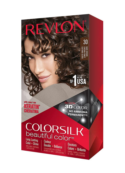 Revlon ColorSilk Hair Color, 30 Dark Brown 1 ea (Pack of 2)