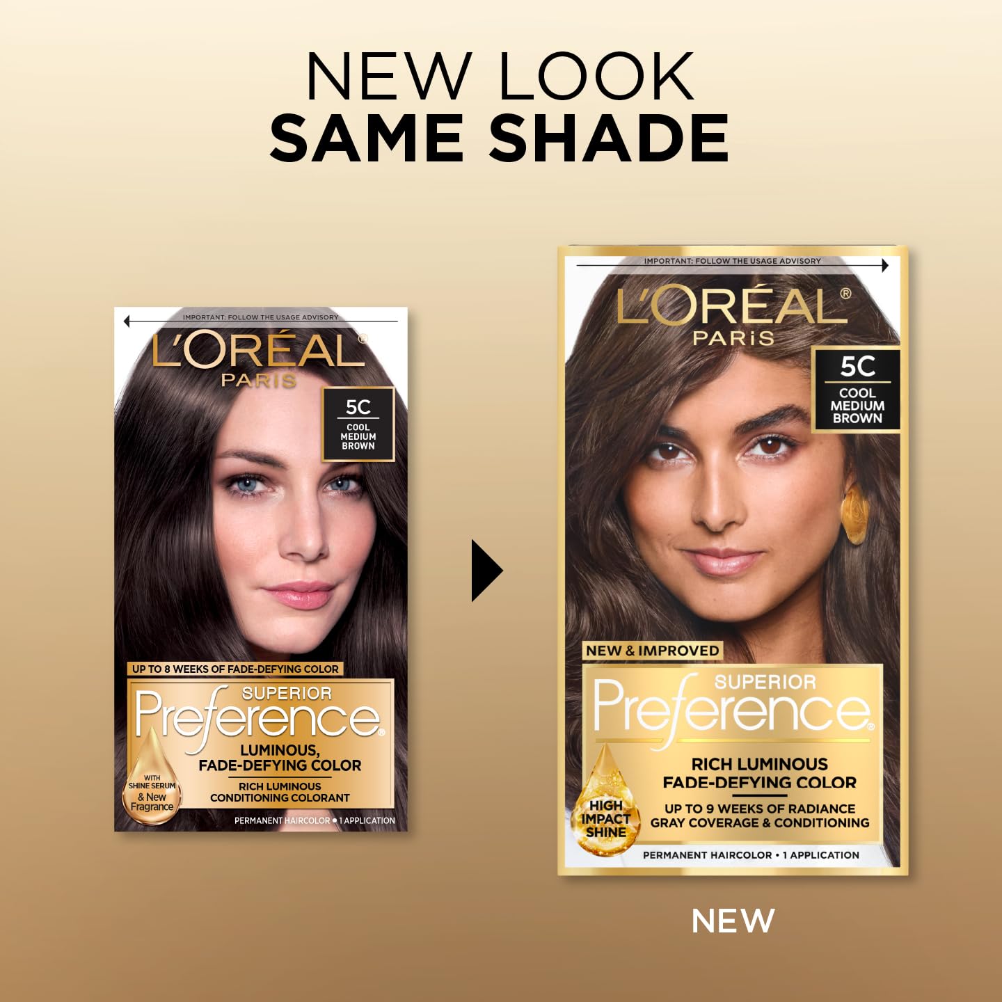 L'Oreal Paris Superior Preference Luminous Fade-Defying Permanent Hair Color, Hair Dye For Up to 9 Weeks of Radiance, Cool Medium Brown 5C, 1 Hair Dye
