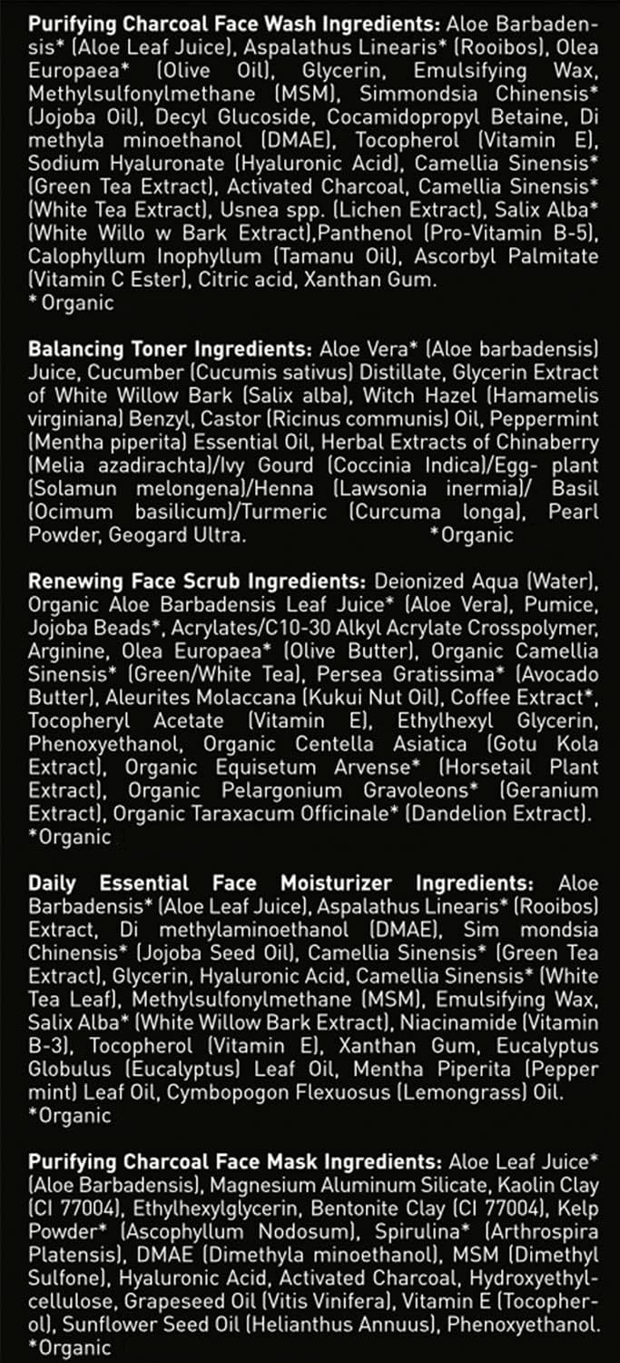 Brickell Men's Daily Elite Face Care Routine II, Toner, Charcoal Facial Wash, Face Scrub, Anti-Aging Night Cream, Eye Cream, Charcoal Mask