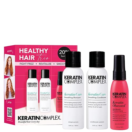 Keratin Complex - Healthy Hair Trio - Keratin Care Shampoo & Conditioner, 3.4 fl oz & Keratin Obsessed Multi-Benefit Treatment Spray, 1.7 fl oz