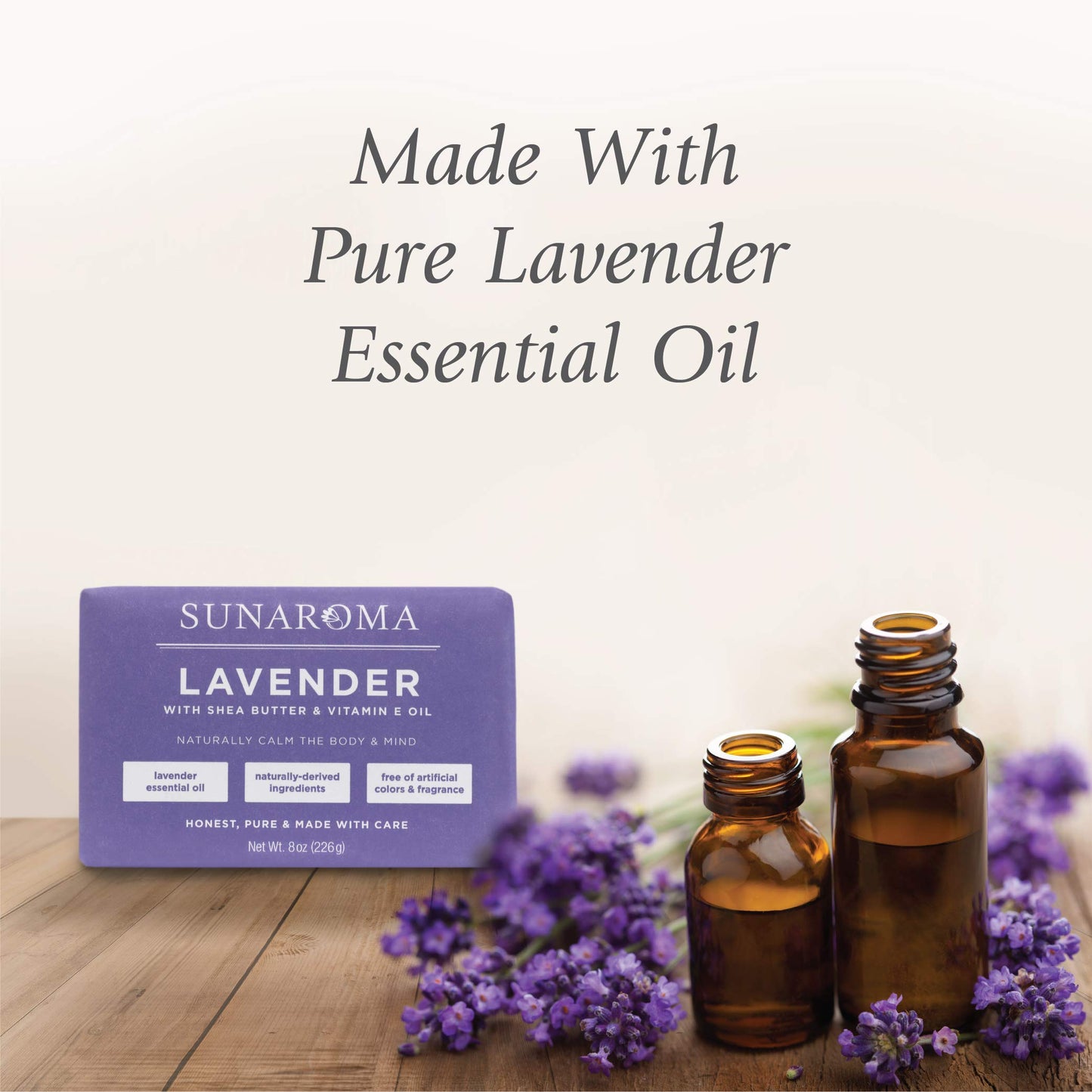Sunaroma Soap Bar Lavender Shea + Vitamin E Oil 8 Ounce (Pack of 2)