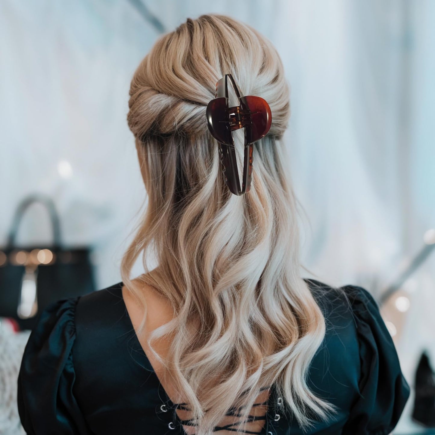 Parcelona French Curvy Large 5 Inch Long Celluloid Tortoise Shell Hair Claw Clamp for Thick or Long Hair