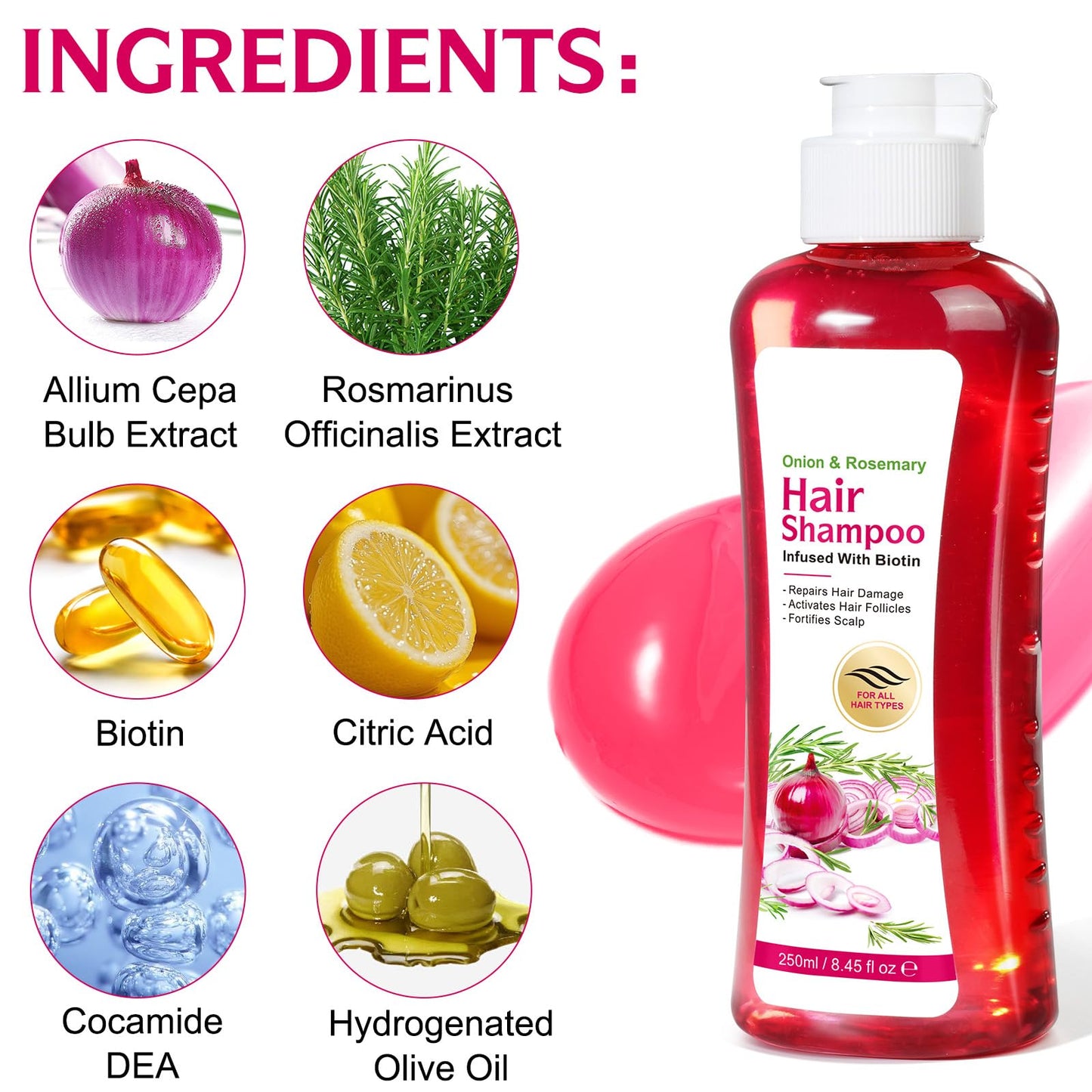 FSLHCY Onion Biotin and Rosemary Shampoo and Treatment Set, All Hair Types Conditioner Hair Care, Thinning Hair, Reduce Hair Loss -Soft and Shine