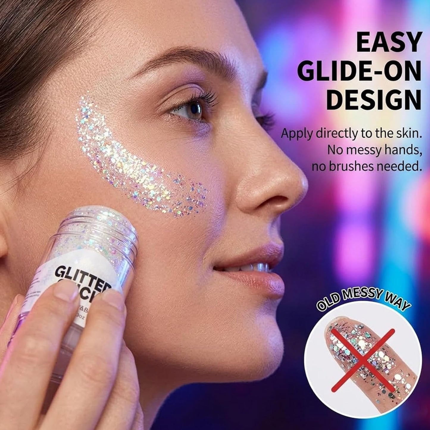 4th of July Patriotic Body Glitter Stick, Waterproof Long Lasting Colorful Sparkle Gel for Face & Body, No Glue Needed Makeup for Independence Day
