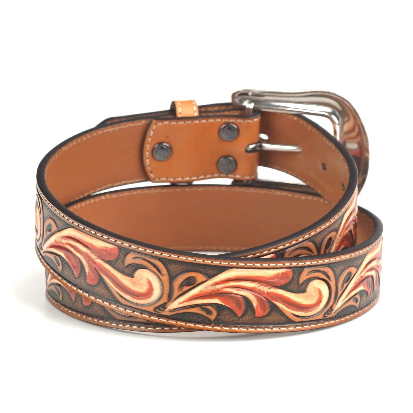 ARIAT Women's Floral Embossed Rose and Accents Belt, Tan, Small