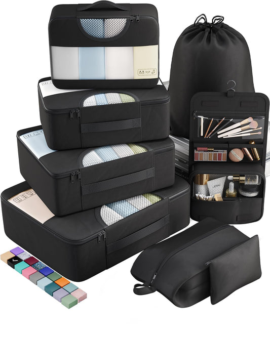 Veken 8 Set Packing Cubes for Travel – Luggage Organizer Bags w/ Laundry & Toiletry Bag, Perfect for Airplane, Road Trip, Camping