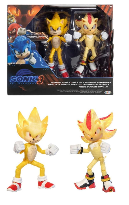 JAKKS Pacific Sonic The Hedgehog Light Up Super Sonic & Super Shadow Action Figure Set