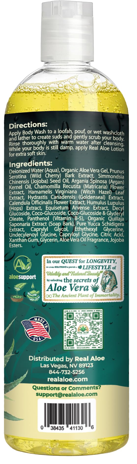 Real Aloe Body Wash with Aloe Vera Essential Oil, 16 Oz