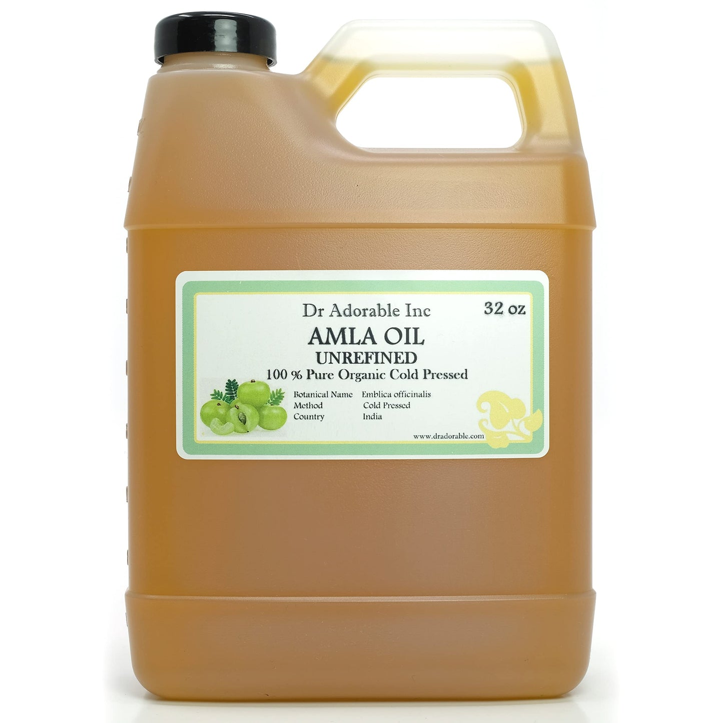 Dr Adorable - 32 oz - Organic AMLA OIL UNREFINED - 100% Pure Cold Pressed Extra Virgin for Healthy Hair and Moisturized Scalp
