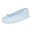 isotoner Women's Diamond Microterry Gemma Ballerina Slippers with Memory Foam Comfort and Genuine Suede Sole, Blue Fog Diamond, 5-6 Beauty & Personal Care isotoner