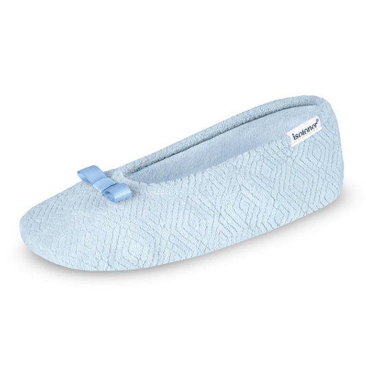 isotoner Women's Diamond Microterry Gemma Ballerina Slippers with Memory Foam Comfort and Genuine Suede Sole, Blue Fog Diamond, 5-6 Beauty & Personal Care isotoner