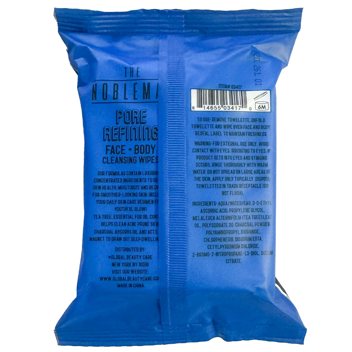 The Nobleman Pore Refining Face + Body Cleansing Wipes, 120 Count, Tea Tree & Charcoal