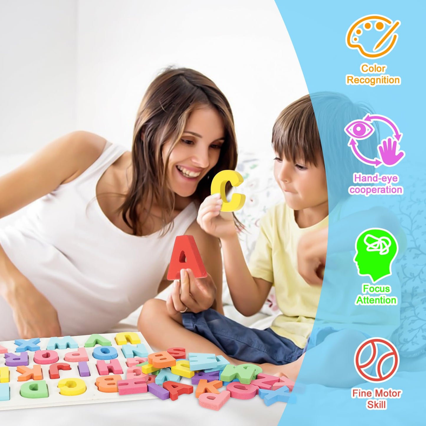 Kairsya Alphabet Learning Puzzle – Montessori Wooden ABC Toy with Letters, Educational Gift for Toddlers and Preschool Kids Ages 1-5