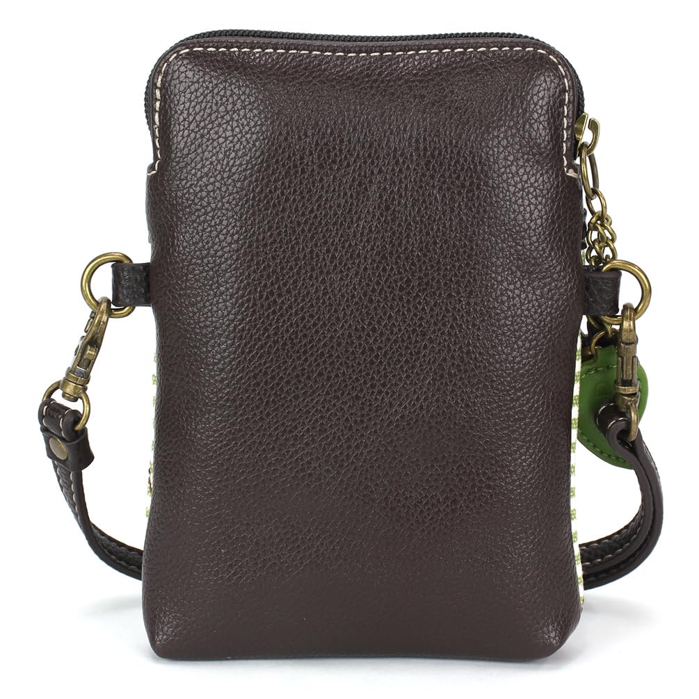 CHALA Farm Animal Collection Cell Phone Crossbody Purse-Women PU Leather/Canvas Multicolor Handbag with Adjustable Strap - Highland Cow - green stripe