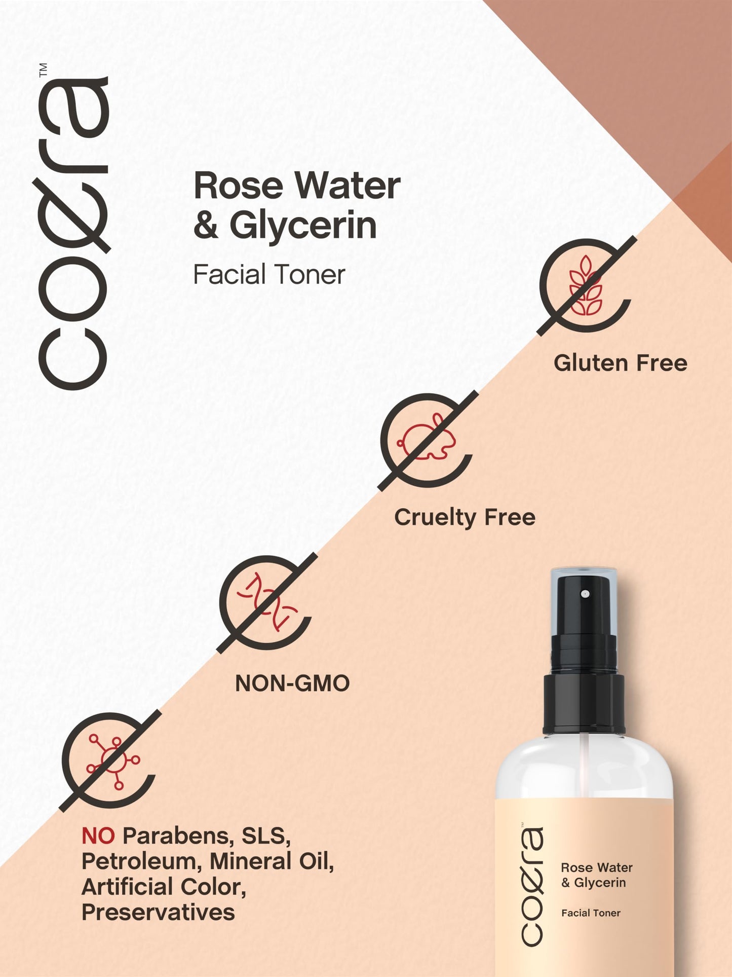 Coera Rose Water & Glycerin Spray for Face | 8 fl oz | Facial Toner | Hydrating & Moisturizing for Skin and Hair | Free of Parabens, SLS,