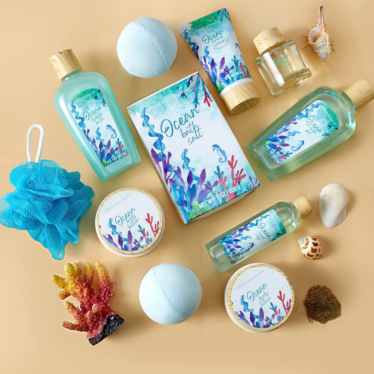 Spa Gift Baskets for Women, Bath and Body Gift Set for Women, 12Pcs Ocean Spa Sets Includes Bubble Bath, Body Lotion,Valentine's Bath Gifts