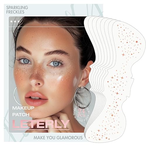 Leterly 24 Pcs Glitter Freckles Face Tattoo,Rose Gold Face Glitter Makeup Patches Cute Sparkle Freckles Patches Waterproof Makeup Speckles for Face