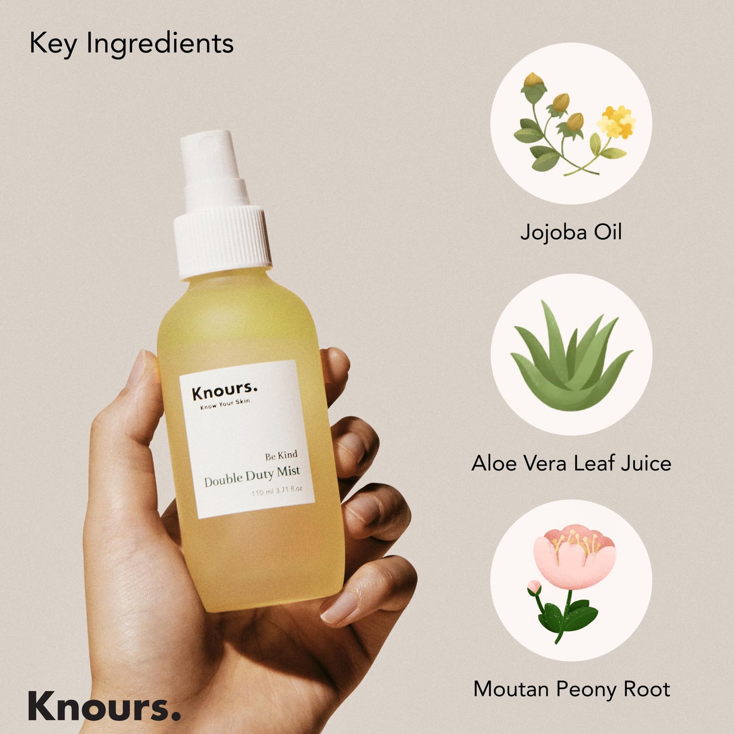 Knours Korean Hydrating Jojoba Oil + Aloe Vera H2O | Knours Be Kind Face Mist Spray | Vegan Squalane | Dry, Sensitive Skin | for Redness |110ml/3.72fl