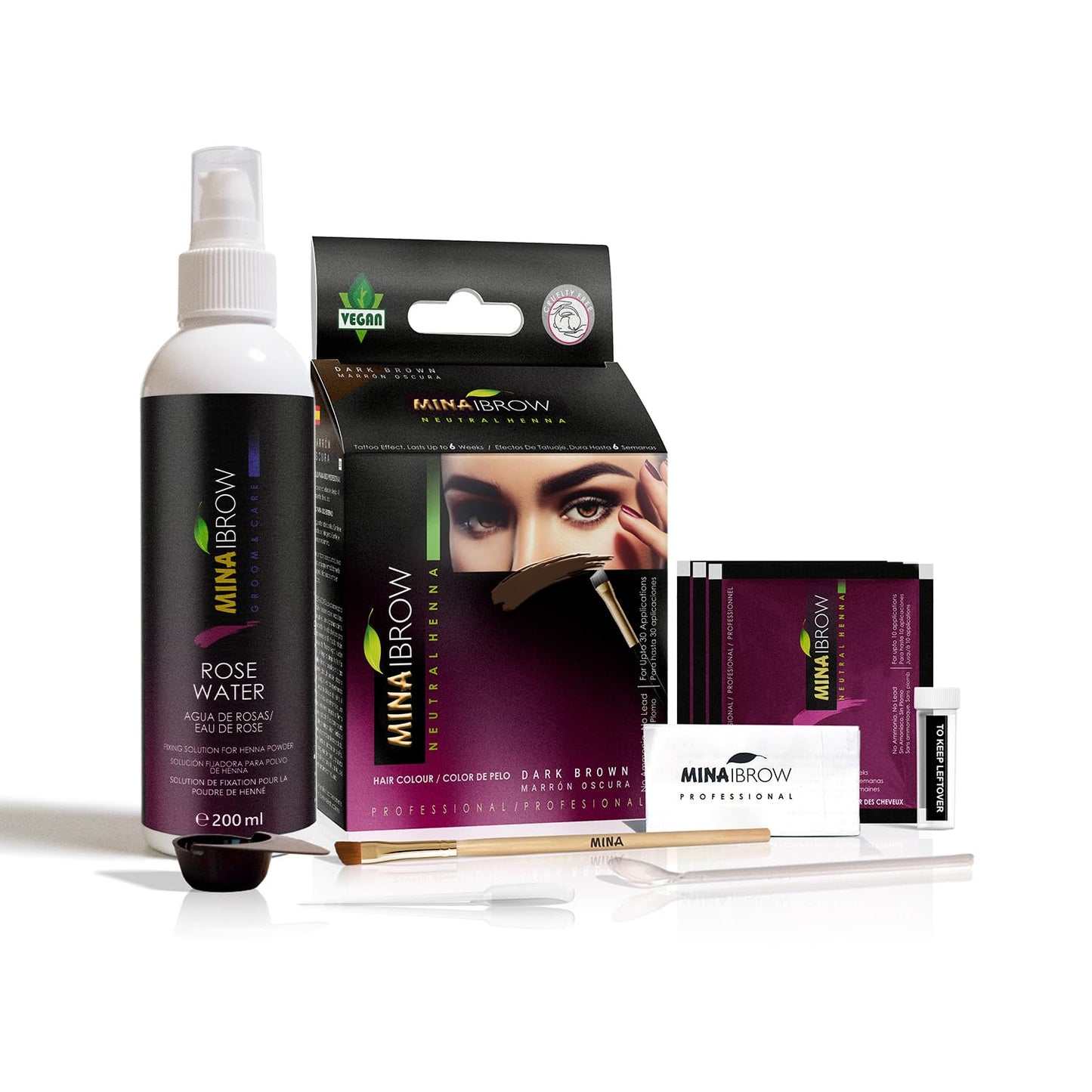 MINA iBrow Henna Hair Color Professional Tint Kit with Rose Water | Covers Gray Hair-Lasts up to 6 weeks | No Ammonia No Lead | Vegan & Cruelty Free | Beauty and Personal Care MinaiBrow Default Title