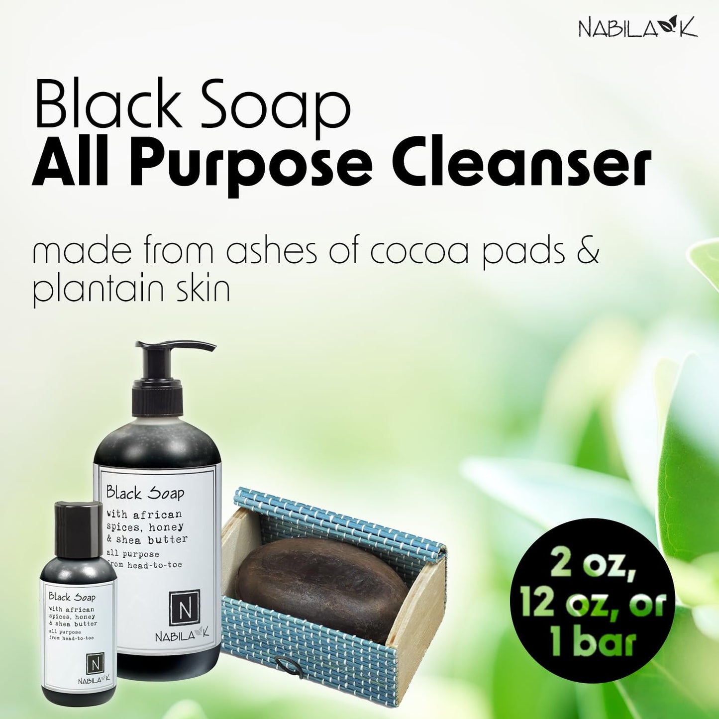 Nabila K - Black Soap Bar - African Spices, Honey & Shea Butter - Oily & Acne Prone Skin - All Purpose Face & Body Wash - Hand Soap, Shower Gel