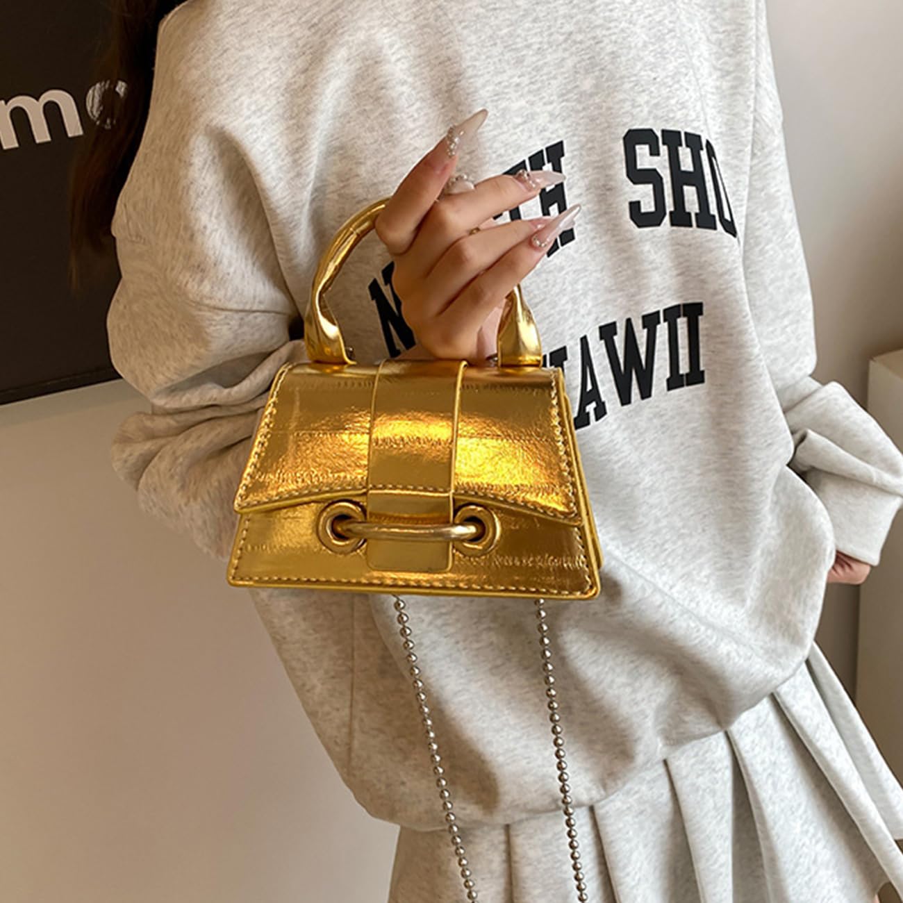 Mini Crossbody Bags Women's Y2K Purses Top Handle Crossbody Bag Clutch Shoulder Handbag for Cocktail Gold