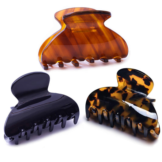 Womens Hair Clips Medium Claw Clips Tortoise Hair Jaw Clips Celluloid Hair Claw Clamps Acetate Hair Clip 3 Pack,Tortoise Shell/Black/Brown Beauty and Personal Care Fsmiling Default Title