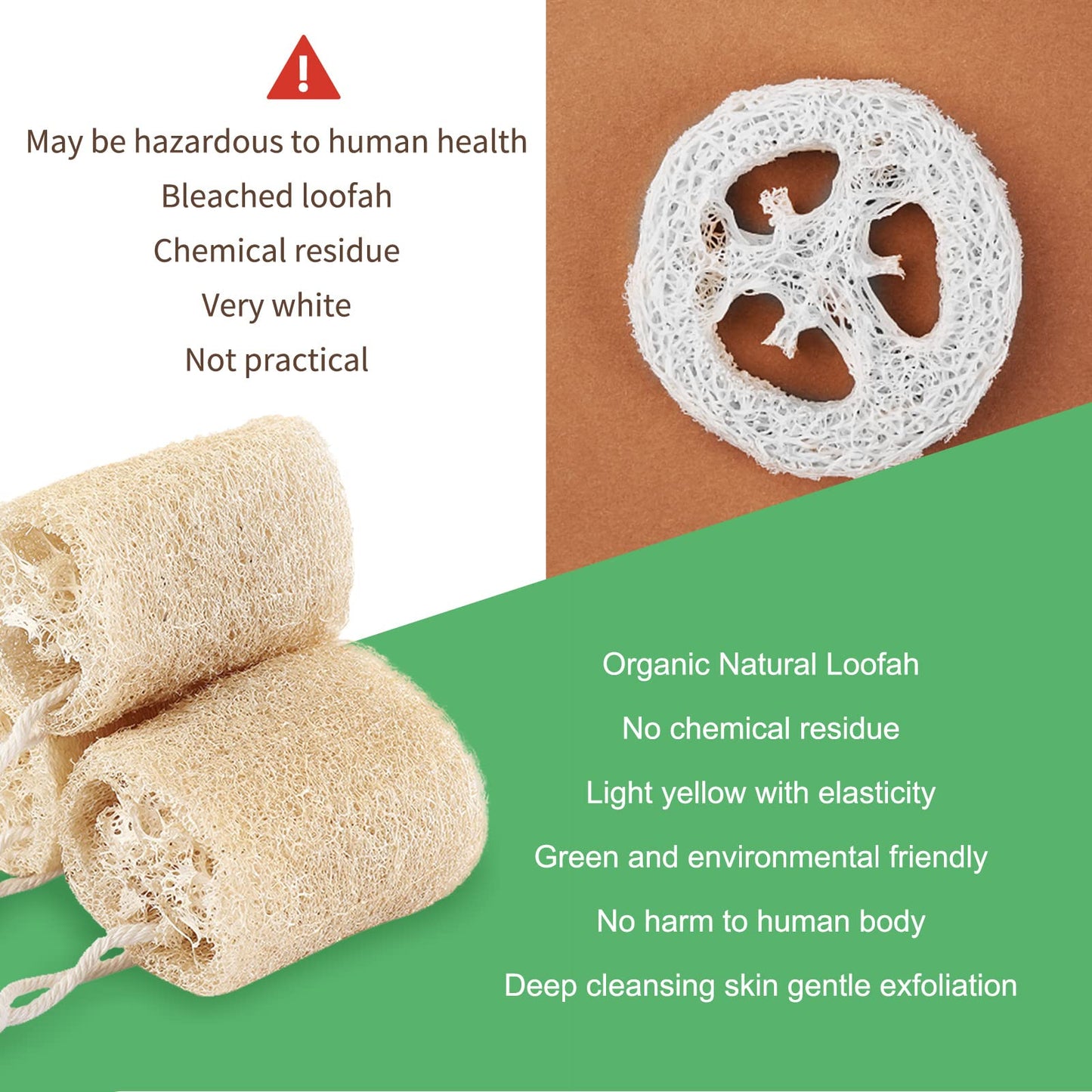3PCS Natural Loofah Sponge Exfoliating Body Scrubber Sustainable Exfoliating with Egyptian Bath Get Clean Not Just Spread Soap for Face Back Eco